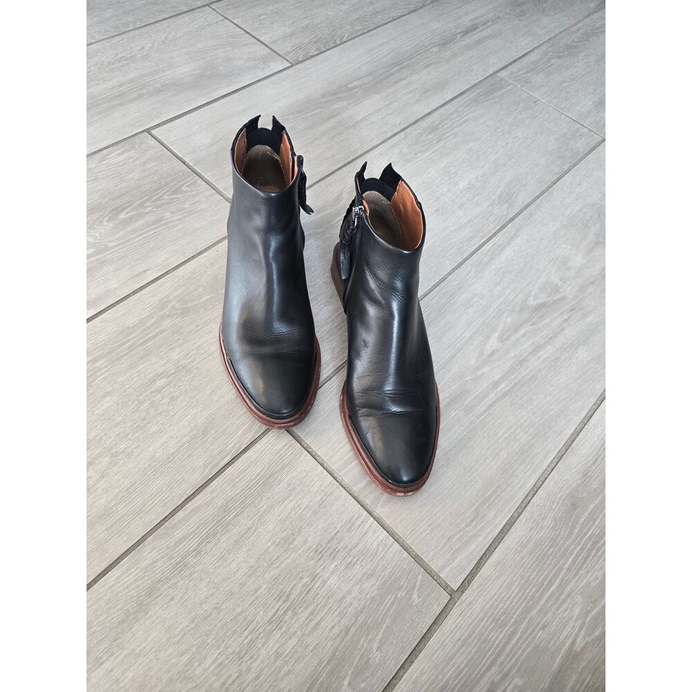 Franco Sarto Nemi Black Leather Ankle Booties Wood Block Heel Size 8.5 - Picture 3 of 9